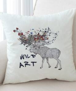 Floral Deer Sketch Wild Art Cushion Cover