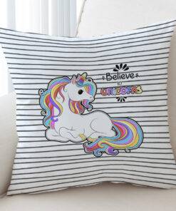 Cute Colorful Unicorn Stripes Cushion Cover