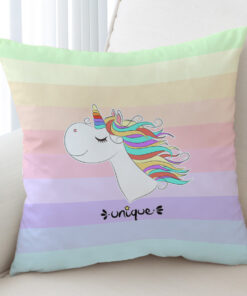 Happy Colorful Unicorn Pastel Stripes Cushion Cover