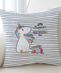 Little Colorful Unicorn Stripes Cushion Cover