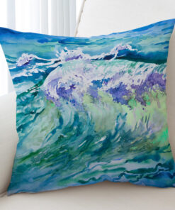 Watercolor Blue Waves Japanese Art Cushion Cover