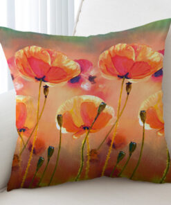 Watercolor Orange Flowers Cushion Cover