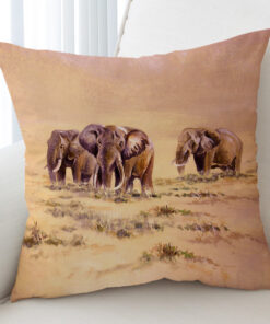 Watercolor Elephants In Desert Cushion Cover