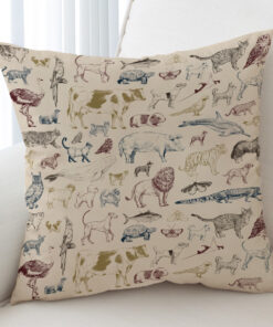 Vintage Color Animal Sketch Cushion Cover