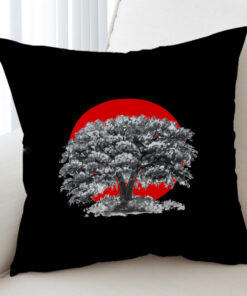 Big Tree Red Sun Japanese Art Cushion Cover
