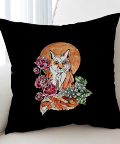 Watercolor Floral Fox Print Cushion Cover