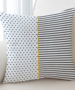 Black And White Multi Heart Dot - Stripes Golden Line Cushion Cover