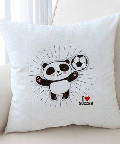 Cute Little Panda I Love Soccer Cushion Cover